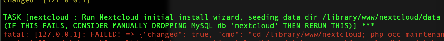 SQL error regarding NextCloud during install