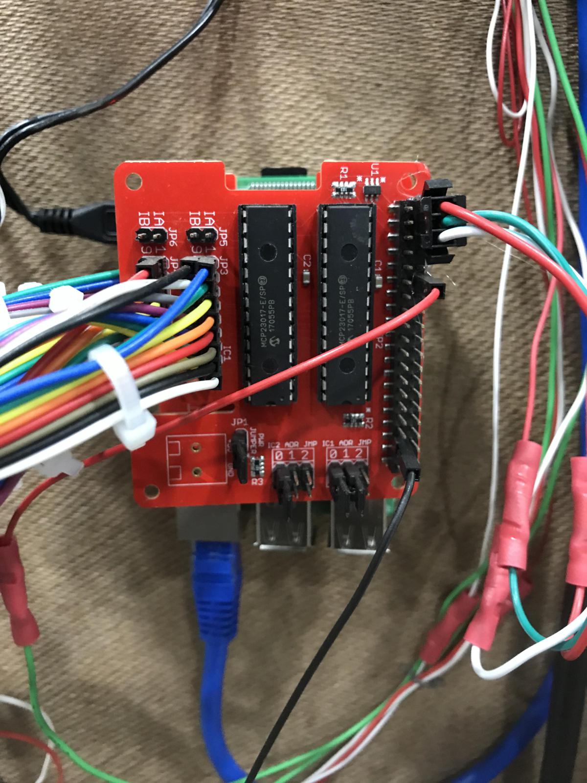 The MCP23017 HAT with everything plugged in